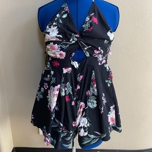 black pink flowered romper